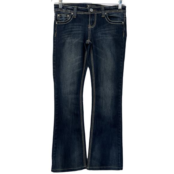 Soundgirl Jeans Womens Size 28" Waist Dark Blue Boot Cut Embroidered Low Rise - Picture 1 of 8